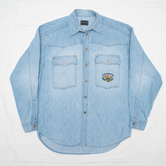 Versace Jeans Couture Denim Shirt S Eagle Crest Embroidered Logo Vintage Italy